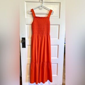 Everlane smocked cotton dress in sunny orange size medium